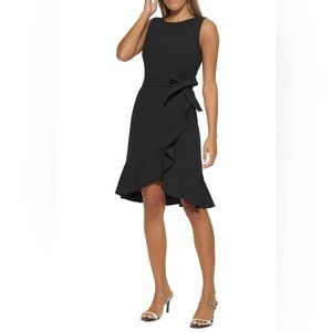 Calvin Klein Ruffle Hem Wrap Style Sleeveless Dress